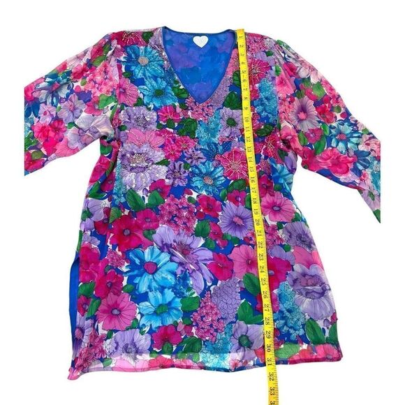 Art To Wear Fairy Floral Colorful Women’s Tunic Top Large Beaded Sequin Bright - Picture 8 of 16